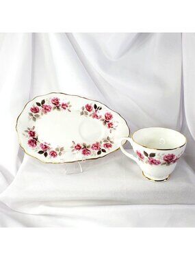 Duchess Bone China Silver Rose Pink Floral Teacup Snack Set England 310